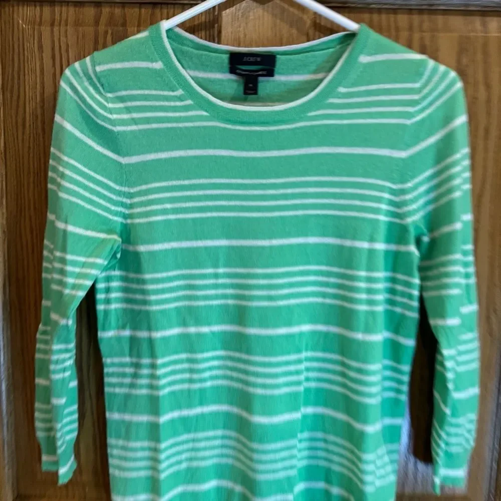 J.Crew Italian Cashmere Featherweight Striped Sweater W/ 3/4 Sleeves. Medium